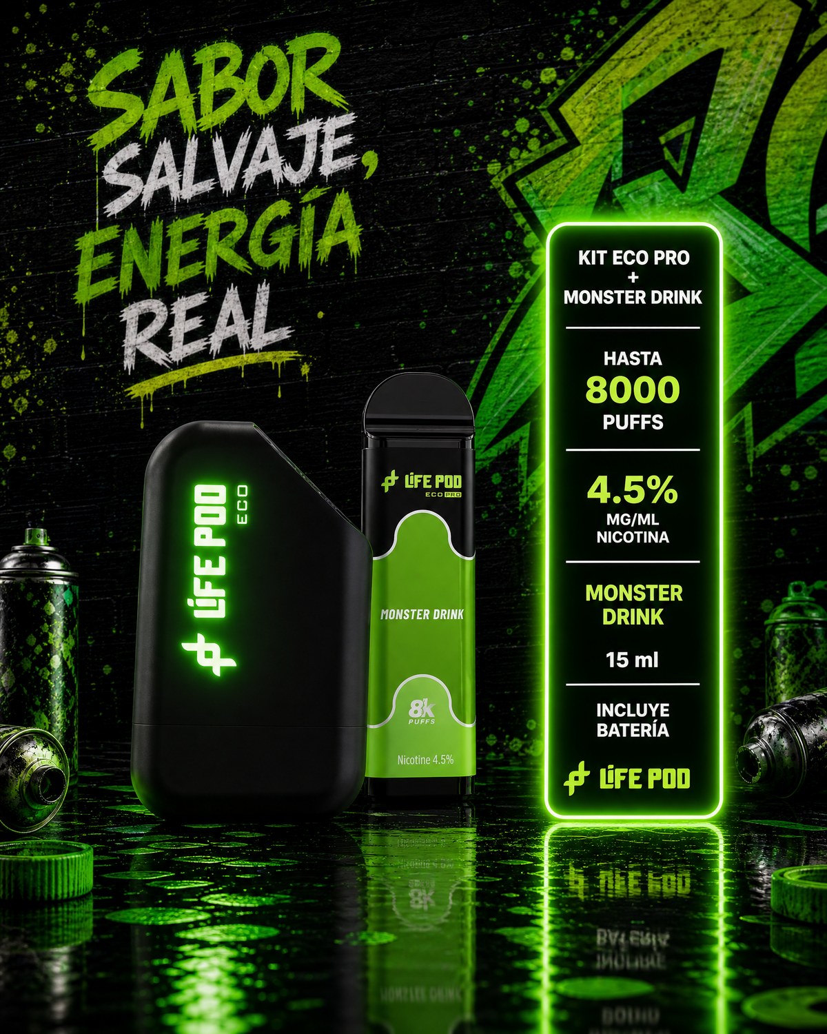 Life Pod Kit Eco Pro + Monster Drink 8.000 Puffs